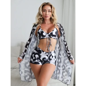 Conjunto de Biquíni Estampado Geométrico em 3 Peças